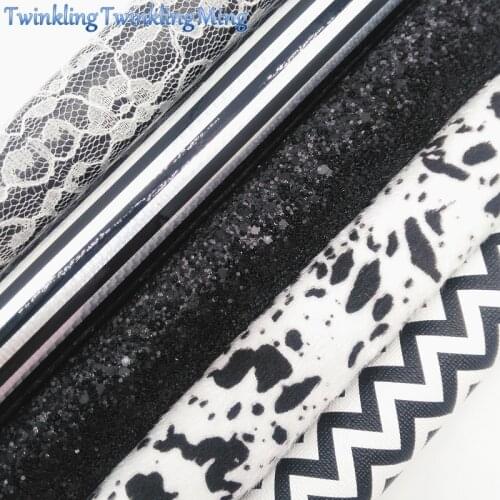 BLACK Glitter Fabric, Arrow Stripes Lace Faux Leather Fabric, Immitation Fur For Bows A4 Size 8"x11" Twinkling Ming XM134