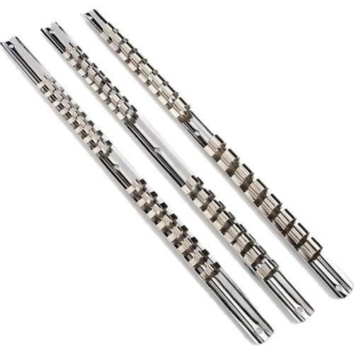 3Pcs Socket Rack Holder 1/4 Inch 3/8 Inch 1/2 Inch with 16 Clips on Rail Tool Organizer Storage