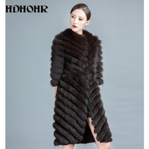 HDHOHR 2020 High Quality Long Fox Fur Coat Women Winter Natural Fox Jackets 100% Real Fur Coat With Belt Fishion Luxury Outwear