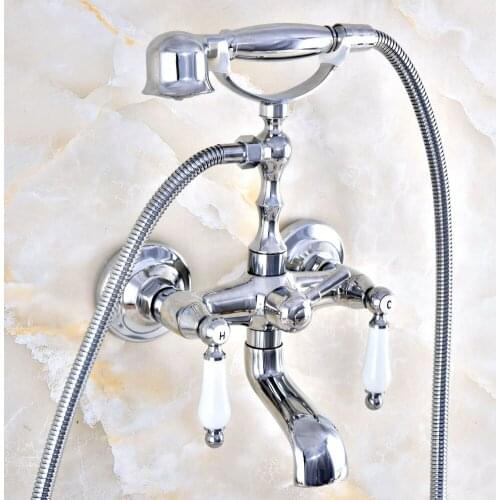 Chrome Brass Wall Mounted Bathroom Tub Faucet Set with 1.5M Handheld Shower Spray Head Bath Mixer Tap 2tf873