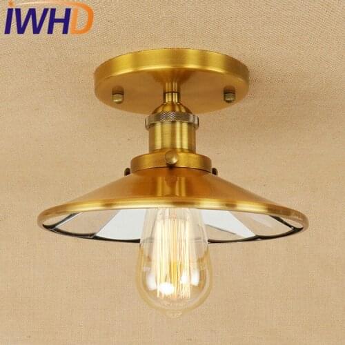 IWHD Mirror Glass Iron Vintage Ceiling Light Fixtures Loft Edison Industrial Ceiling Lamp Hallway Antique lamps Home Lighting