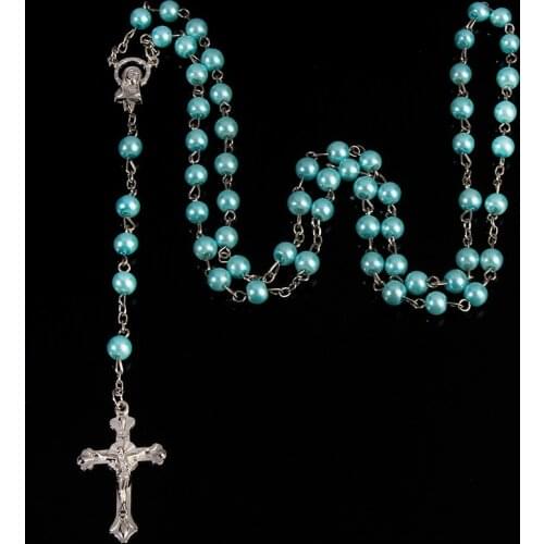 6mm Catholic Round Glass Beads Rosary Necklace, Star Maria Bead Necklace Jewelry Gift