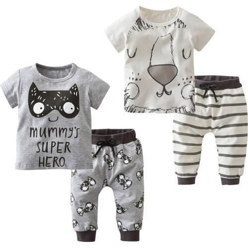 Summer Short Infant Baby Boys Clothing Set O-Neck Cotton Tops And Stripe Pants 2PCS Baby Toddler Outfits