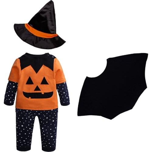 Halloween Baby Pumpkin Costumes Clothes Sets Wizard Children Tee Shirt Trouser Ponchos Hat 4pcs Outfit Boys Outfits Embroidery