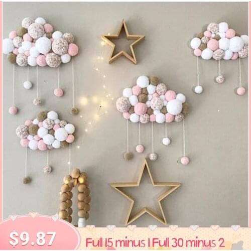 Fur Pompom Ball Cloud Baby Kids Room Decoration Raindrop Cloud Wall Hanging Ornaments Nursery Children Room Decal Photo Props
