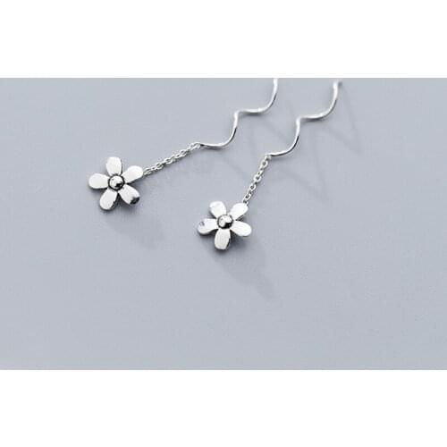 MloveAcc Original 925 Sterling Silver Flower Long Drop Earrings for Women Engagement Fine Jewelry