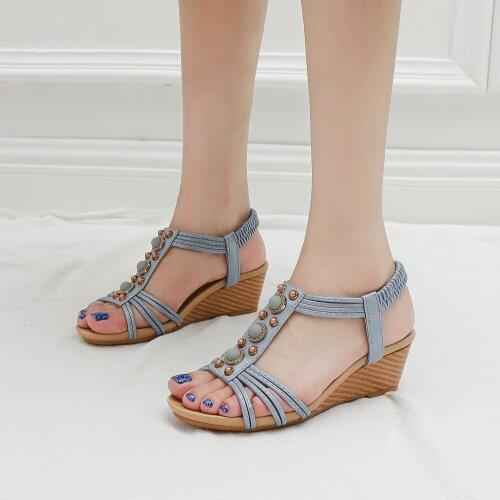 2021 Fashion Women Wedges Sandals Ladies Round Toe Kitten Heels Summer Shoes Black/Pink/Blue Roman Sandals 36-42 Girls Sandalias