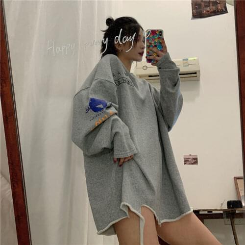 2021 New Long Sleeve Letter Print Sweatshirt Women 's Korean Style Loose Japanese Style Preppy Style Thin Top