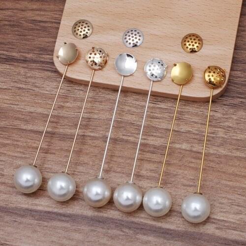 20 Pieces/Lot Brooch Base Imitation Pearls Brooch Pins 12mm Mesh Screen Cabochon Base Setting Jewelry Making
