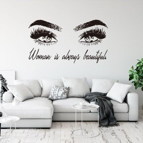 Lash & Brows Eyes Quote Wall Stickers Fashion Vinyl Eyelashes Wall Decals For Girls Bedroom Eyebrows Store Beauty Salon Decor