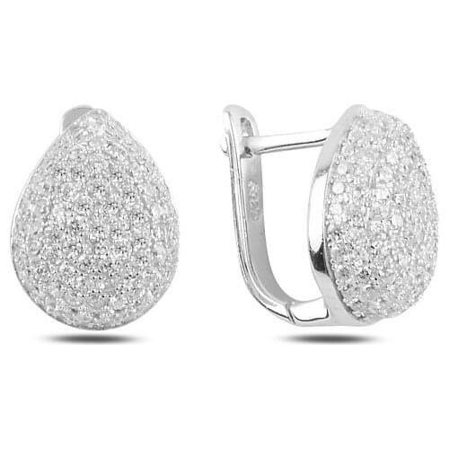 Silver 925 Sterling Drop Zircon Stone J Earrings