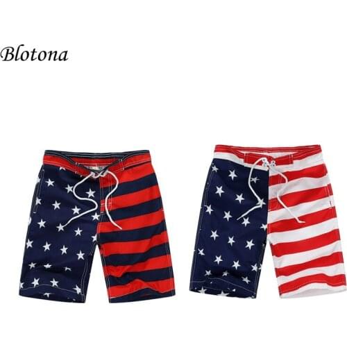 Blotona Kids American Independence Day Flag Pattern Shorts, Boys Striped Letter Print High Elastic Waist Short Pants for Summer