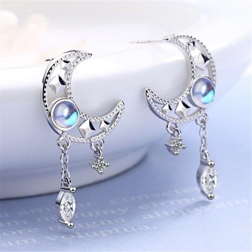 SHQIYAYI Hot Selling Lady Elegant Fashion Zircon Crystal 925 Silver Dangle Drop Earrings For Women Jewelry Moon -843