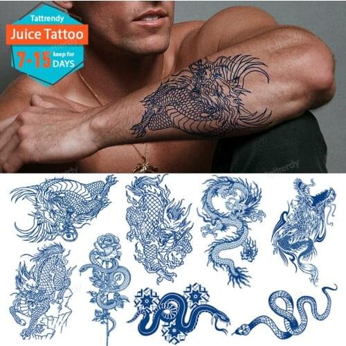 Juice ink long lasting temporary sleeve tattoo dragon snake wings totem tribal tattoo sticker for men women body art waterproof