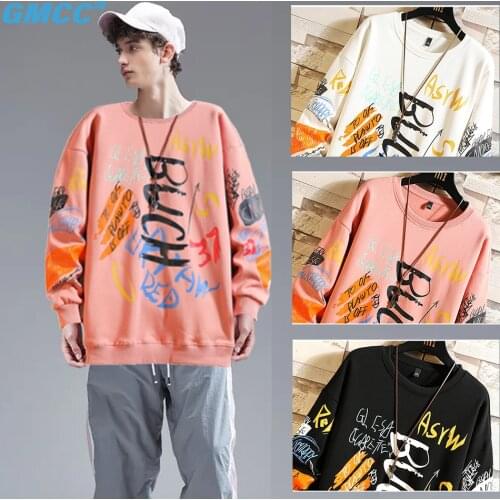 Mens Crewneck Sweatshirt Harajuku Oversized Sweatshirts Hip Hop Cool Style White Black Khaki Pink Men Hoodies