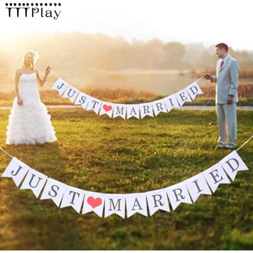 Just Married Vintage Paper Banner With 3M Ribbon Pink White Wedding Garland Bunting Romantic Wedding Decoration Party Supplies