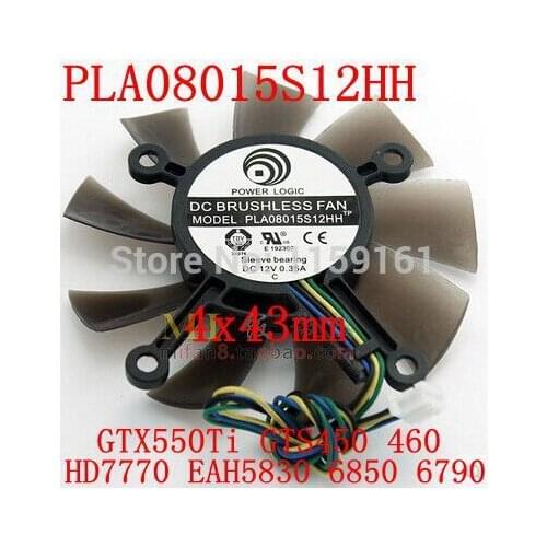 Free shipping PLA08015S12HH 4x43mm 4PIN 75mm DC12V 0.35A for ASUS HD7770 EAH5830 68506790 GTX550Ti GTS450 460 graphics card fan