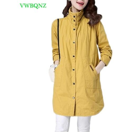 Windbreaker Coat Female Long Spring Autumn New Korean Casual Loose Standing collar Outerwear Coats Womens Trench Coats 3XL A615