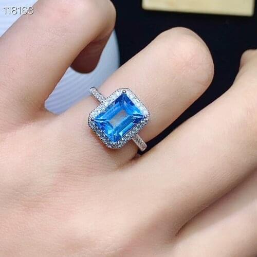 Jewelry Light Blue Topaz Ring for Party 7mm*9mm Natural Topaz Silver Ring 925 Silver Topaz Jewelry
