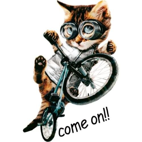 Funny Cat Bicycle Iron on Patches for Clothing Thermal Stickers Animal Heat Transfer for Jacket Boys Patch Diy Accessory Parches