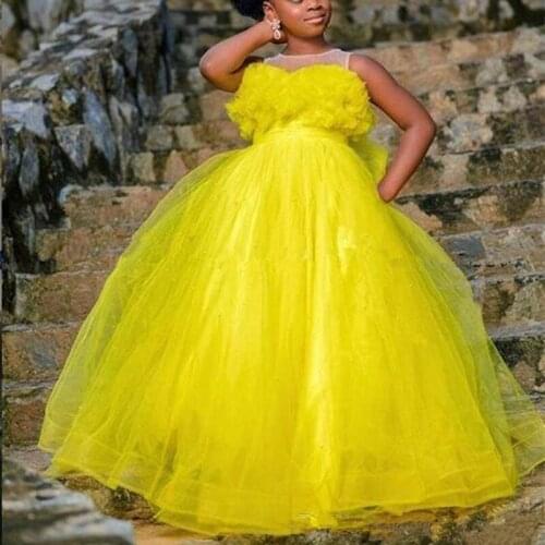 Yellow Flower Girl Dress Little Girls Pageant Dresses Toddler Ball Gown Floor Length cheap First Communion Gowns