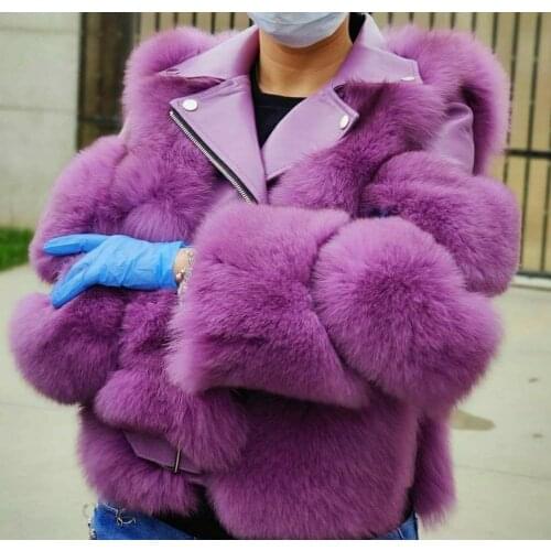 ZITY Real Fox Fur Coat With Genuine Sheepskin Leather Jacket Long Sleeves 100 %Natural Fox Fur Coats For Women Hot