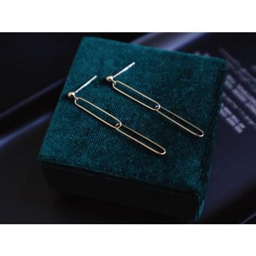 18K import Solid Yellow Gold Jewelry (AU750) Women Fashion Earrings Retro geometric shape tassels hanging feeling modified face