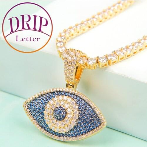 Blue Eye Pendant Real Gold Color Women Hip Hop Jewelry