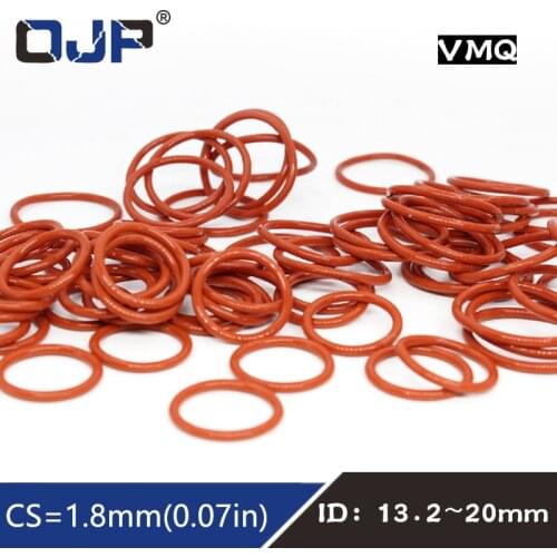 10PCS/lot Red Silicon Rings Silicone/VMQ O ring 1.8mm Thickness ID13.2/14/15/16/17/18/19/20mm Rubber O-Ring Seal Gasket Washer