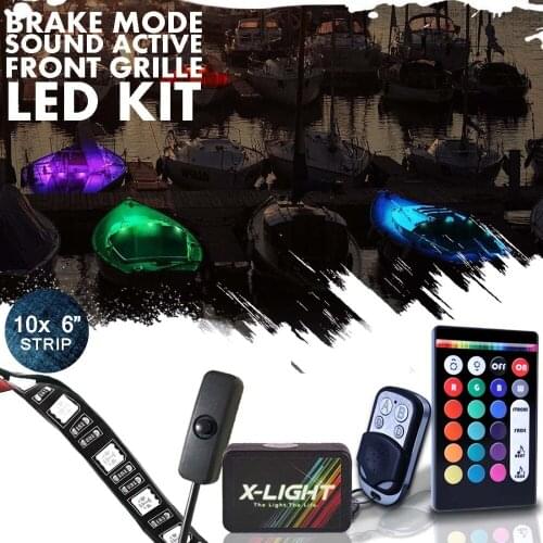 10pc X-LIGHT Boat Interior Glow LED Lighting Kit | Multi-Color Accent Neon Strips 6" | Msuic Active | Brake Mode | Switch Cable