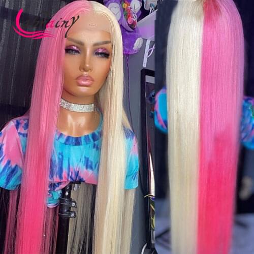 13x5 Highlight 613 Pink 40 Inches Hd Transparent Lace Front Colored Wigs Full Blonde Lace Frontal Long Human Hair Wig Woman 13X6