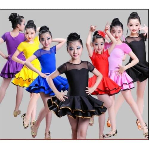 2018 New Arrival Girl Latin Dance Dress Child Fitness Samba Chacha Dancing Suit Students Rumba Showing Dancing Uniform B-5679