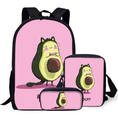 NOISYDESIGNS 3pcs School Bags Teenage Girls Cute Avocado Printing School Backpack Daypack Fashion Bagpack Custom Plecak Zestaw