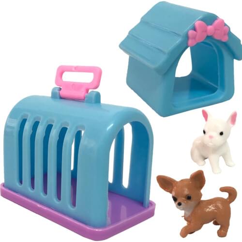 NK 4 Items/ Set Doll Accessories Fashion Mini Doll Pets Dog+Rabbit+House+Kennel For Barbie Doll Kelly Doll Playmate Toy 9X