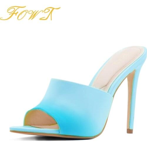 Yellow Flock Pointed Toe Sandals Heel Slippers Woman Slip On Fashion Casual Mules Shoes 2021 Summer Large Size15 16 FOWT