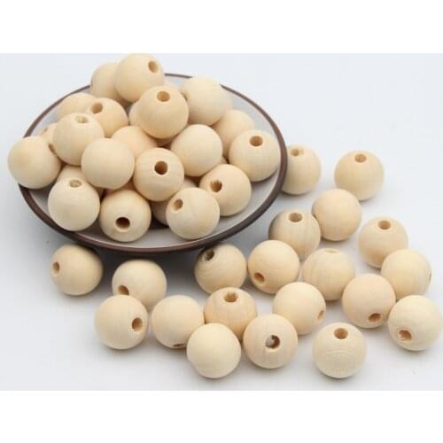 Handmake Natural Wood Color Beads Round Shape Wooden Beads for Jewelry Making DIY Pacifier Clip Baby Smooth Teether Rattle