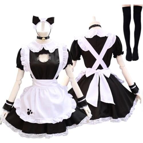 Black Cute Cat Lolita Maid Dress Costumes Cosplay Suit for Girls Woman Waitress Maid Party Stage Costumes