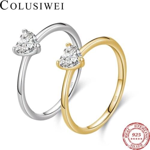 Colusiwei Simple Heart Rings 100% 925 Sterling Silver Shining Clear CZ Finger Rings for Girl Women Statement Fine jewelry