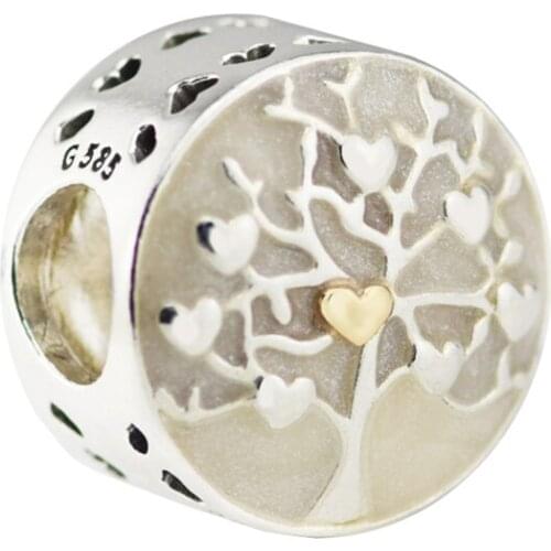 Tree of Hearts Silver Enamel Charm Jewelry Making Sterling Silver Jewelry Charms For Woman Fits Beaded DIY Bracelet & Bangle