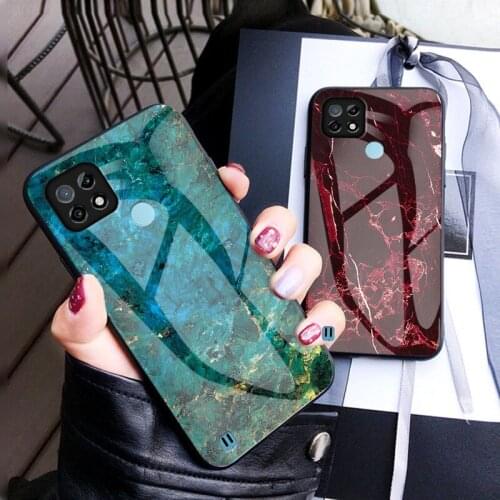 For Realme C21 C17 C15 C11 C3 Case Luxury Marble Tempered Glass Cover For Realme GT V11 V5 V3 Q XT Case Coque Soft Bumper Shell