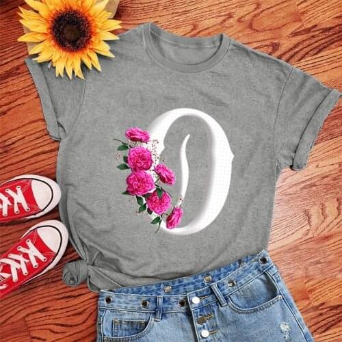 Letter Rose Print Tshirt Women Clothes Summer Fashion 2 Rose Letter N-Z T Shirt Femme Harajuku Shirt Streetwear Kawaii Clothes