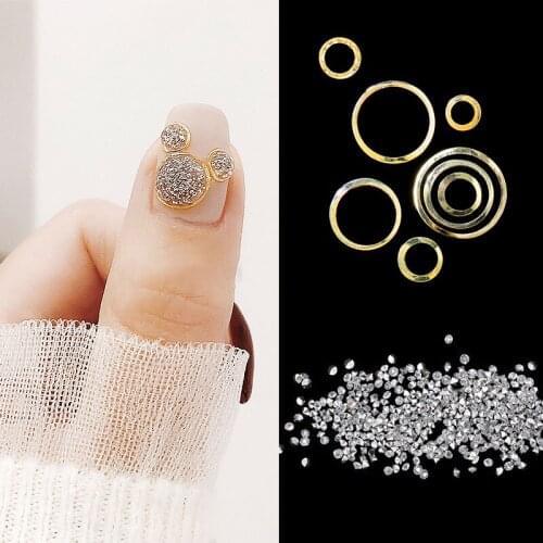 HNUIX 50/100 pieces new 3d nail art deco mini japan gold alloy hollow rivet hardware tools kawaii circle nails rhinestones