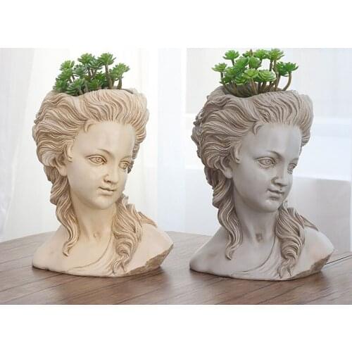 Hair Man Plant Greek Goddess Simulation Plaster Head Flower Pot Desktop Retro Succulent Plant Bonsai Handmade Home Decoration