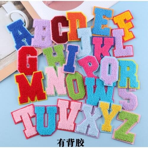 Embroidery iron on letter patch,chenille alphabet badge,colorful letters appliques,towel patches DIY accessory A216122