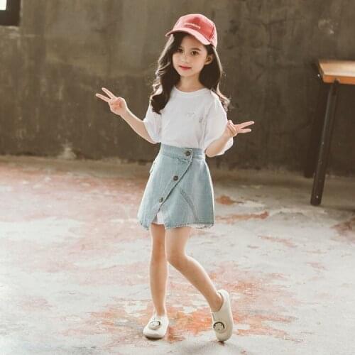 Girls' Suit 2021 New Korean Childrens Denim Skirt Suit Two Piece Suit Fashion Clothes Kids Clothes Girls