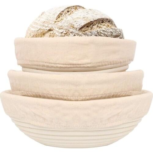 Proofing Baskets Round, 3 Proofing Baskets for Baking Bread, Natural Rattan (Around 20, 22, 25Cm) with Linen Insert