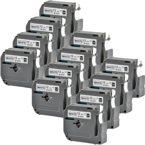 12 Labeler ribbon MK231 MK-231 M-K221 thermal label tape ribbon 12mm black on white for Brother P-touch PT-80 PT-90 PT-70 PT-65