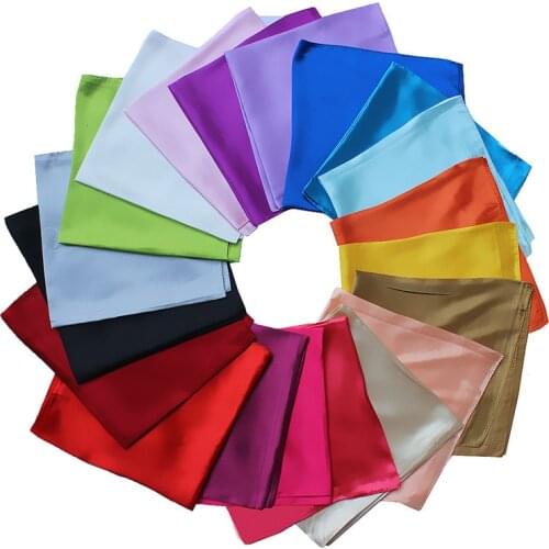 POBING 60*60CM Small Hijab Luxury Brand Solid Colors Bandana Scarf Women Silk Foulard Handkerchief Office Lady Neckerchief