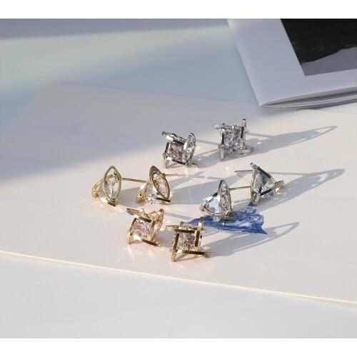 Trendy European and American Trinkets Triangle Zircon Earrings Toe Square Zircon Stud Earrings Women Earrings
