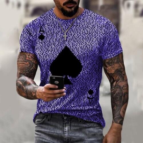 2021 Hot Sale Fashion Mens Summer T-shirt Poker Letter Print Short Sleeve O-Neck Pullover Top Casual T-shirt Mens Streetwear